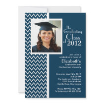 Blue Chevron Photo Graduation Party Invitation