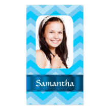 Blue chevron photo template business card