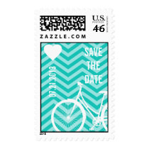 Blue Chevron Trendy Bicycle Hearts Save the Date Stamps