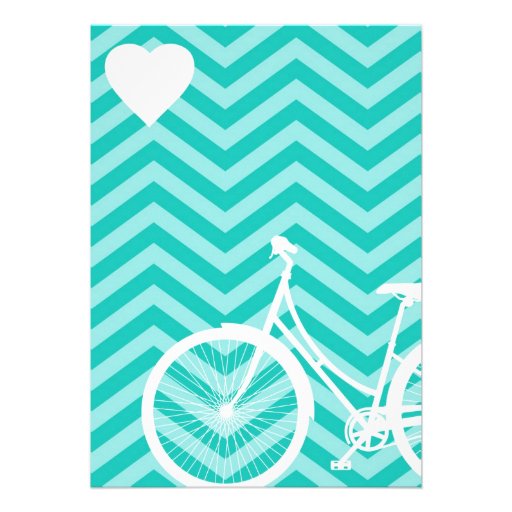 Blue Chevron Trendy Bicycle Hearts Wedding Invite