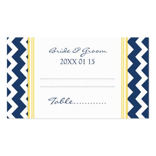 Blue Chevron Wedding Table Place Setting Cards Business Card Template (front side)
