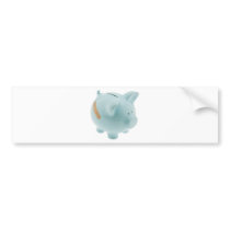 Blue china piggy bank with fabric bandage bumper stickers