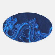 Blue Chinese Dragon Oval Sticker