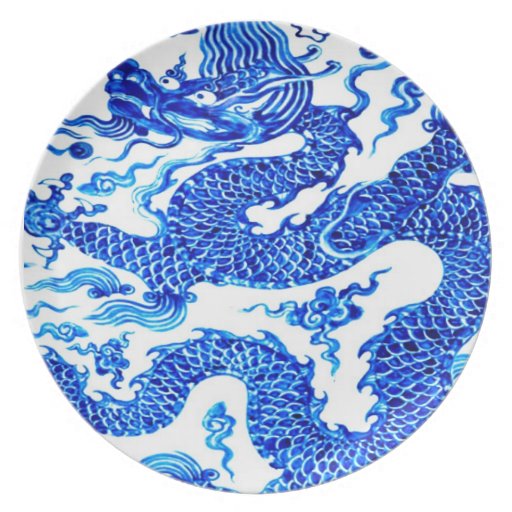 Blue Chinese Year of the Dragon Vintage Porcelain Dinner Plate