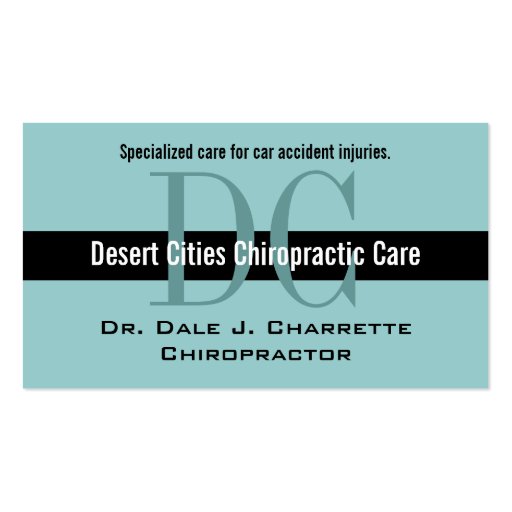 Blue Chiropractor Business Cards with Monograms (front side)