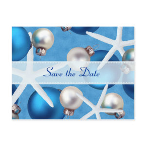 Blue Christmas Beach Wedding Save the Date Cards postcard