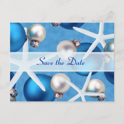 Blue Christmas Beach Wedding Save the Date Cards Postcard by 