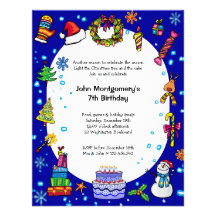 Blue Christmas Birthday Party Invitation