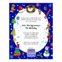 Blue Christmas Birthday Party Invitation