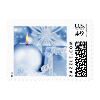 BLUE CHRISTMAS CANDLE POSTAGE STAMP