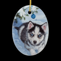 Blue Christmas Husky Dog Pup Xmas Ornament ornaments