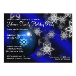 Blue Christmas Ornament Holiday Party Invitations