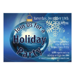 Blue Christmas Ornament Holiday Party Invitations