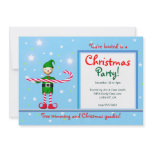 Blue Christmas Party Candy Cane Elf Custom Invite