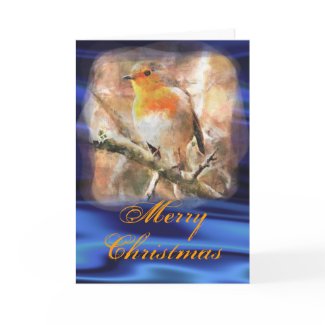 Blue Christmas Robin Card card