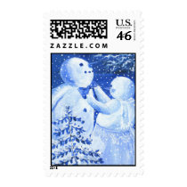 Blue Christmas snowman stamps