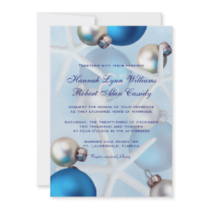 Blue Christmas Starfish Tropical Wedding Invite invitation
