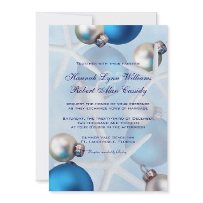 Blue Christmas Starfish Tropical Wedding Invite invitation