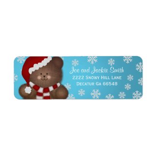 Blue Christmas Teddybear Address Labels