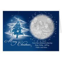 Blue Christmas Tree Christmas Photo 3 Card