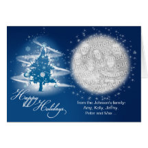 Blue Christmas Tree Christmas Photo Cards