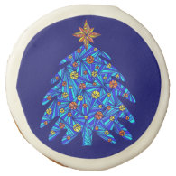 Blue Christmas Tree Colorful Abstract Holiday Sugar Cookie