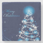 Blue Christmas Tree Stone Beverage Coaster