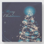 Blue Christmas Tree Stone Coaster