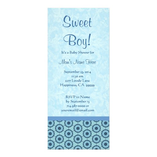 Blue Circle Flowers Little Boy Baby Shower Announcement