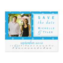 Blue Circle Save the Date Card postcards by darmanddesigns Blue Circle Save the Date Card postcards