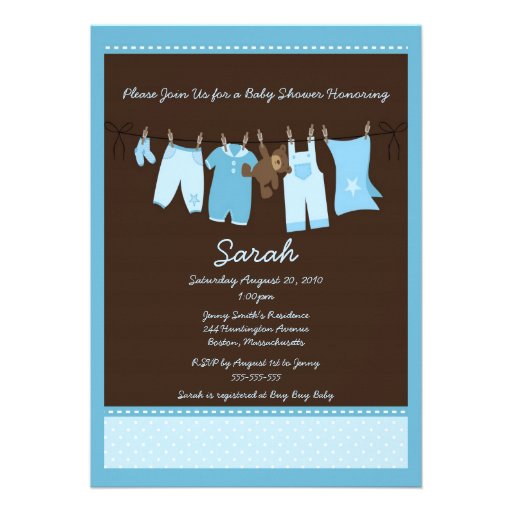 Blue Clothesline Baby Shower Invitation