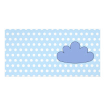 Blue Cloud on Blue and White Polka Dots. Customized Photo Card