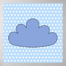Blue Cloud on Blue and White Polka Dots. Print