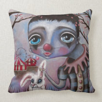 Blue Clown and Rabbit Circus Pillow pillows