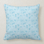 Blue Cocktails and Palm Trees Pattern Throw Pillow