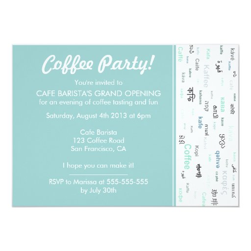 Blue Coffee store/ cafe shop opening invitations