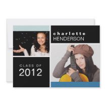 Blue color block photo graduation announcement