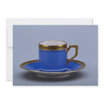 Blue colored 20th century coffee cup and saucer announcement