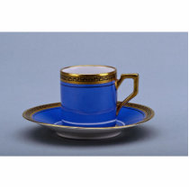 Blue colored 20th century coffee cup and saucer cut out