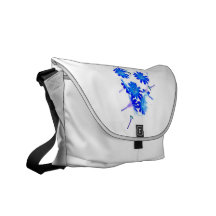 Blue colorized wild flowers scattered design courier bag