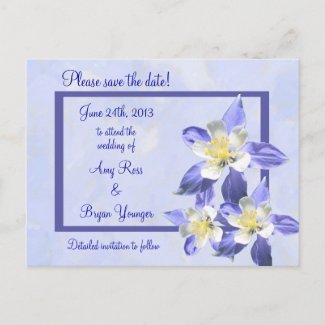 Blue Columbine Save the Date Wedding Postcard