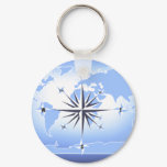 Blue Compass Rose World Map Key Chain