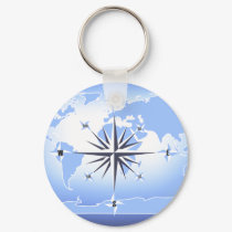 Blue Compass Rose World Map keychains