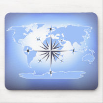 Blue Compass Rose World Map mousepads by CompassRose Blue Compass Rose World Map mousepads