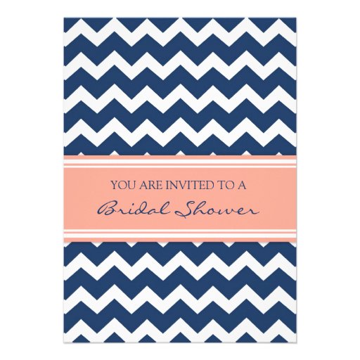 Blue Coral Chevron Bridal Shower Invitation Cards