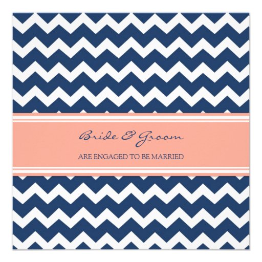 Blue Coral Chevron Engagement Party Invitations