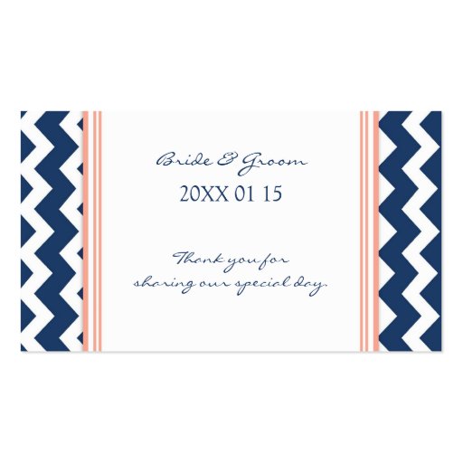Blue Coral Chevron Wedding Favor Tags Business Card (front side)