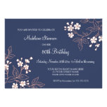 Blue Coral Floral 80th Birthday Party Invitations