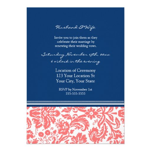 Blue Coral Photo Wedding Vow Renewal Invitation