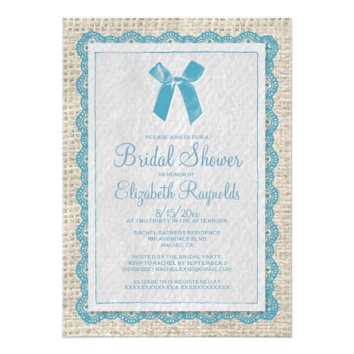 Blue Country Burlap Bridal Shower Invitations